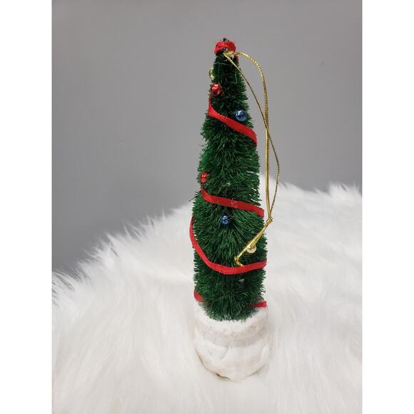 Santa Head Bottle Brush Tree Christmas Ornament Vintage Kitschy Retro Decor - Picture 4 of 4